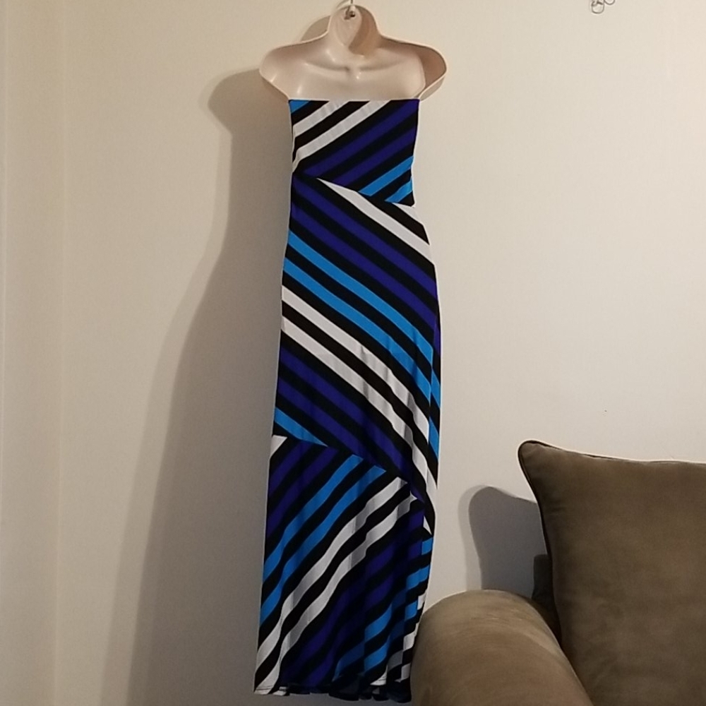 Ashley Stewart women's blue striped tube top dress - Picture 15 of 17